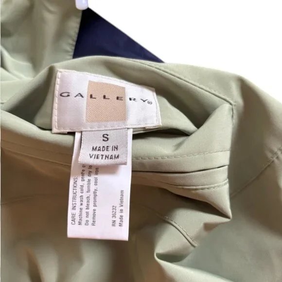 Gallery Sage & Tan Reversible Trench Jacket Small Lightweight Raincoat - Picture 10 of 11